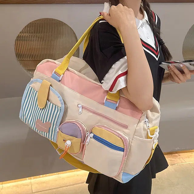 科物酷 短途旅行轻便行李袋收纳 尼龙 手提包 男女同款情侣款 黄色/粉色