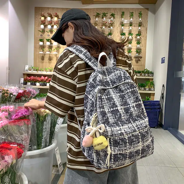 科物酷 格子日系小众可爱百搭短途旅行 尼龙 书包双肩包 常规 男女同款情侣款 多色