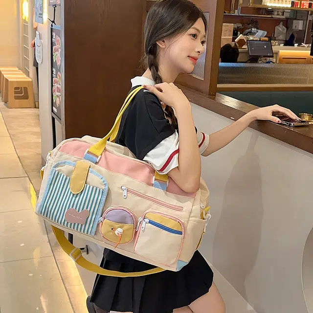 科物酷 短途旅行轻便行李袋收纳 尼龙 手提包 男女同款情侣款 黄色/粉色