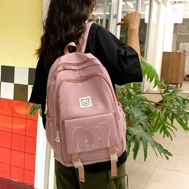 科物酷 韩版学院风高中初中可爱小熊背包 牛津布 双肩包 男女同款情侣款 多色