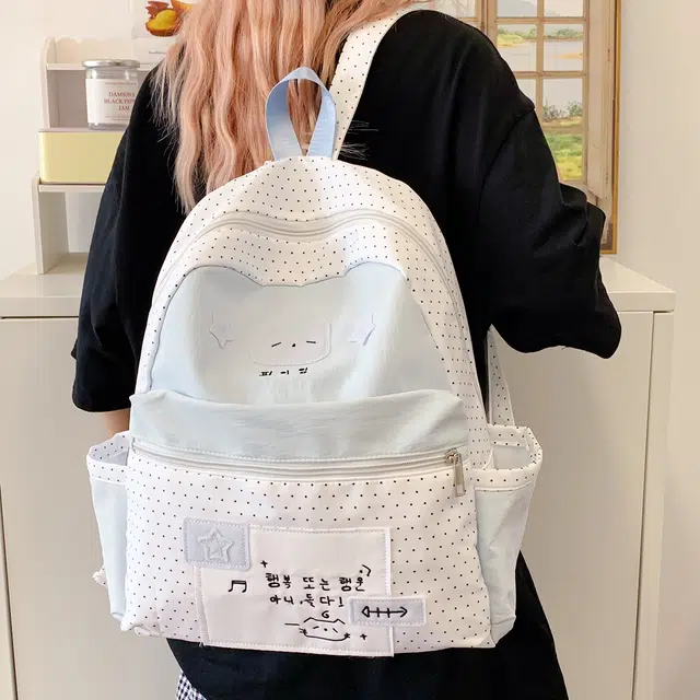 科物酷 卡通高颜值大容量休闲通勤 尼龙布 双肩包 常规 女款 黑色/白色