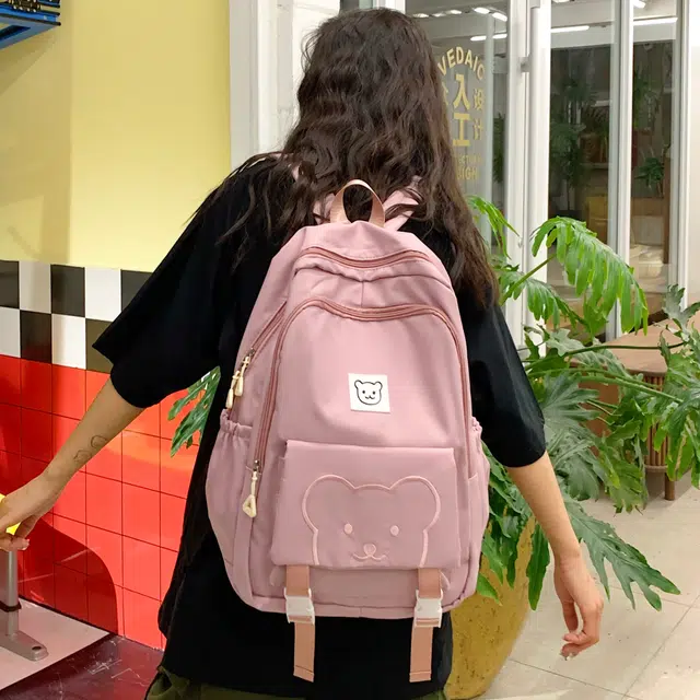 科物酷 韩版学院风高中初中可爱小熊背包 牛津布 双肩包 男女同款情侣款 多色