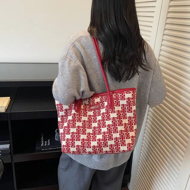 科物酷 时尚新中式托特包国风结婚新娘伴娘腋下大容量高级感喜字印花婚包手提轻便通勤 布 单肩包 常规 女款 酒红色/喜款
