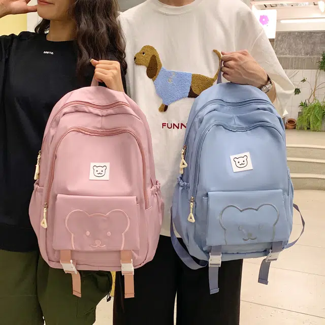 科物酷 韩版学院风高中初中可爱小熊背包 牛津布 双肩包 男女同款情侣款 多色
