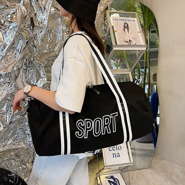 科物酷 短途旅行运动轻便百搭 尼龙布 健身包 男女同款情侣款 白色/黑色