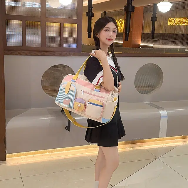 科物酷 短途旅行轻便行李袋收纳 尼龙 手提包 男女同款情侣款 黄色/粉色