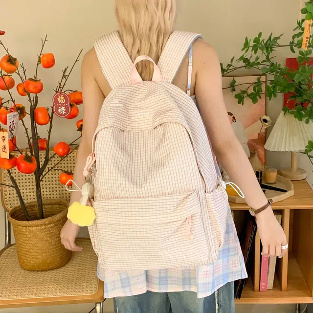 科物酷 学院风大容量格子设计轻便耐磨上课通勤 尼龙布 双肩包 女款 多色