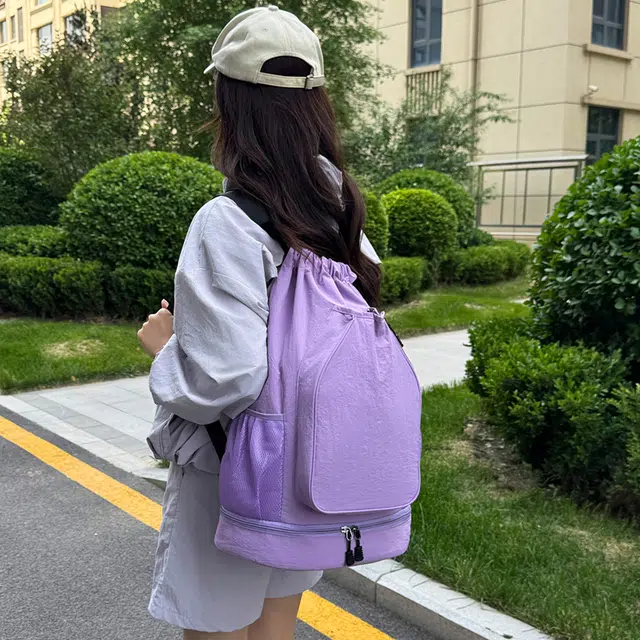 科物酷 轻便羽毛球束口袋运动包背包网球包便携球袋 牛津布 双肩包 男女同款情侣款 灰色/黑色/紫色/粉色/米白色/绿色