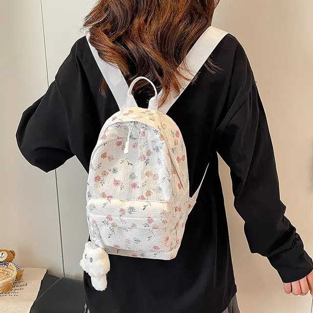 科物酷 韩系印花高颜值 尼龙布 双肩包 男女同款情侣款 白色