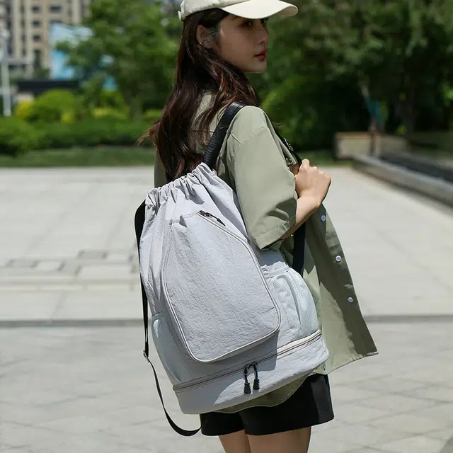 科物酷 轻便羽毛球束口袋运动包背包网球包便携球袋 牛津布 双肩包 男女同款情侣款 灰色/黑色/紫色/粉色/米白色/绿色