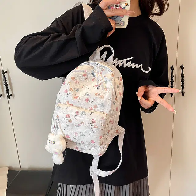 科物酷 韩系印花高颜值 尼龙布 双肩包 男女同款情侣款 白色