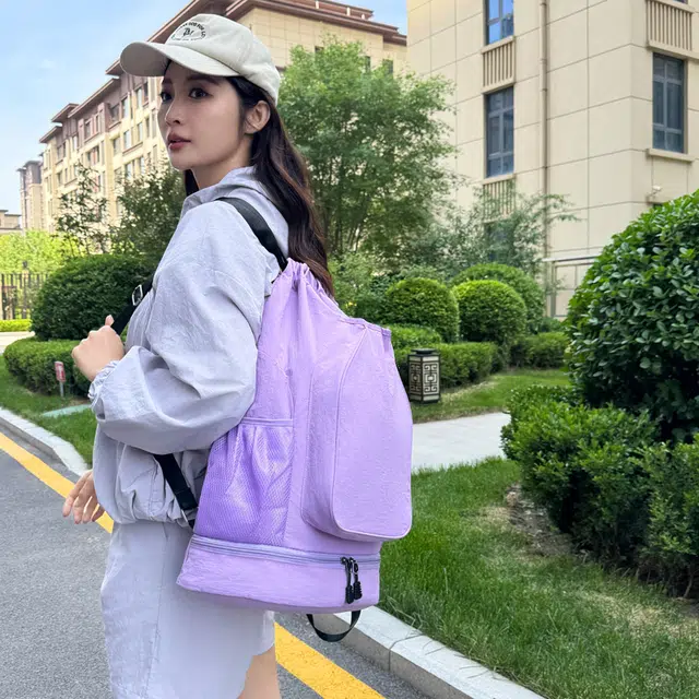 科物酷 轻便羽毛球束口袋运动包背包网球包便携球袋 牛津布 双肩包 男女同款情侣款 灰色/黑色/紫色/粉色/米白色/绿色