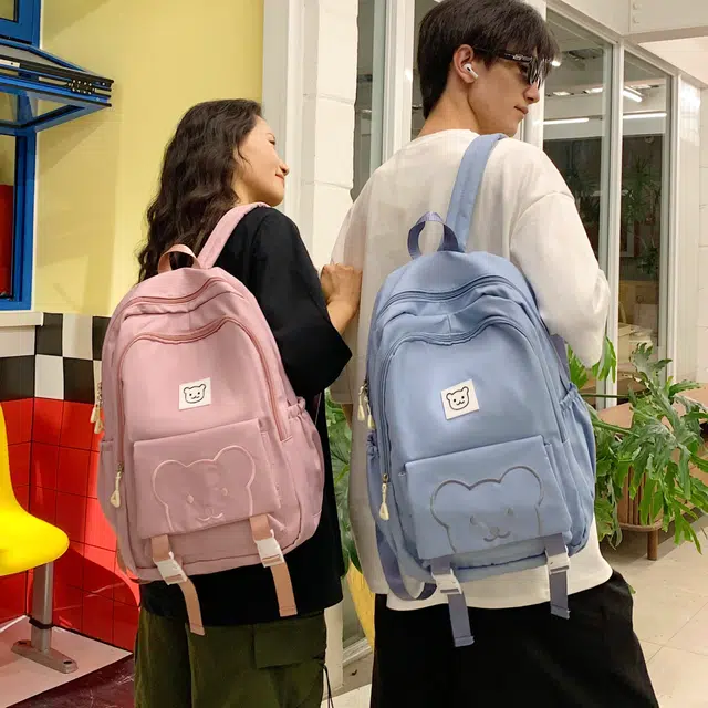 科物酷 韩版学院风高中初中可爱小熊背包 牛津布 双肩包 男女同款情侣款 多色