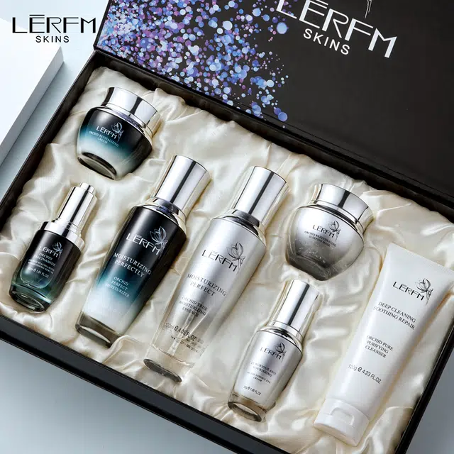 蓝尼芳可 可兰花透肌小黑瓶七件套补水保湿提亮抗皱护肤品套装 提亮保湿补水