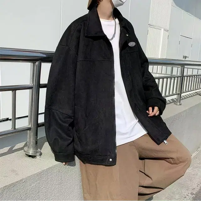 地界二 港风复古工装外套男生秋冬麂皮绒青少年休闲百搭翻领复古工装秋冬常规宽松夹克 男款