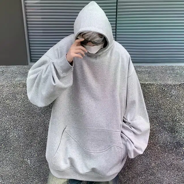 地界二 日系简约纯色连帽男士春季小众潮牌纽扣设计百搭休闲外套高领连帽春季纯色常规潮套头卫衣 男款