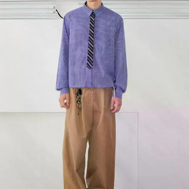 地界二 美式复古潮牌格子长袖衬衣男学院风宽松百搭领带格纹外套复古格子长袖潮衬衫 男款