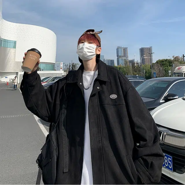 地界二 港风复古工装外套男生秋冬麂皮绒青少年休闲百搭翻领复古工装秋冬常规宽松夹克 男款