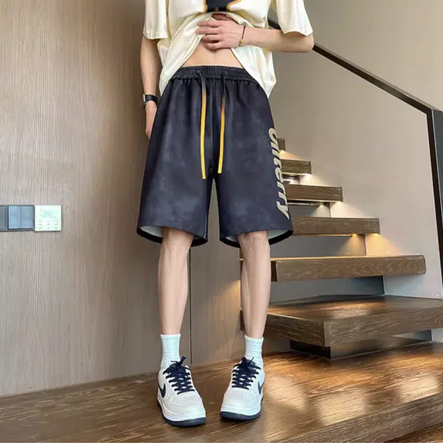 寻星记 美式高街潮牌扎染字母印花宽松透气舒适运动五分裤休闲短裤 男女同款