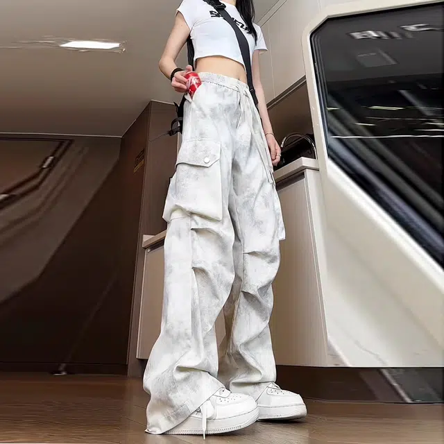 寻星记 扎染潮牌美式复古多口袋伞兵长裤 舒适百搭垂感强 尽显高级痞帅风工装裤 男女同款