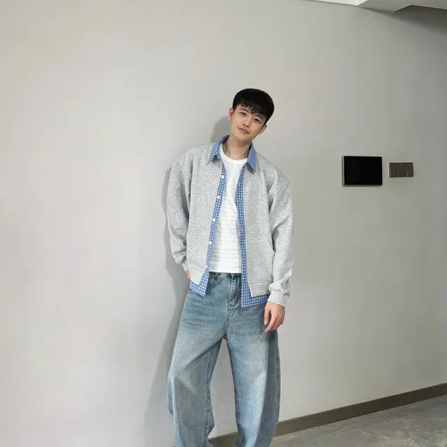 悍戈 韩系假两件拼接格纹衬衫 慵懒百搭宽松情侣款针织衫 男女同款