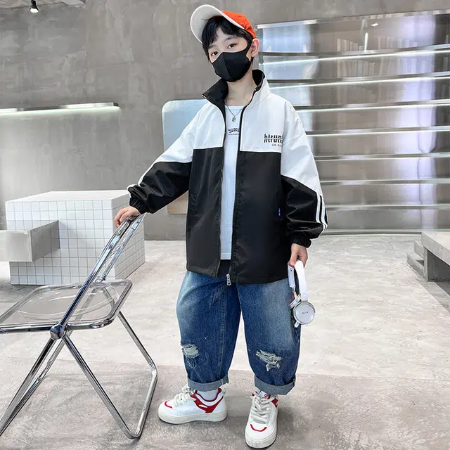 俞兆林上装 洋气时尚百搭拼色 黑色 中小童