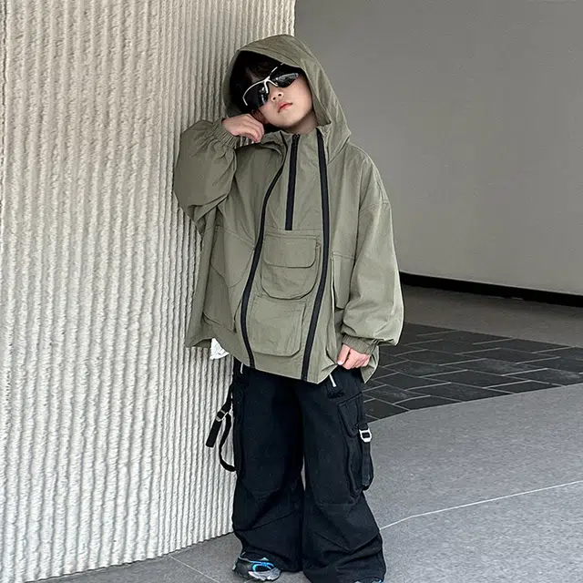 俞兆林上装 百搭连帽亲肤拉链长袖 绿色 中小童
