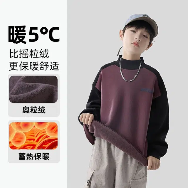 俞兆林卫衣 洋气圆领长袖加绒 波尔多紫 儿童款