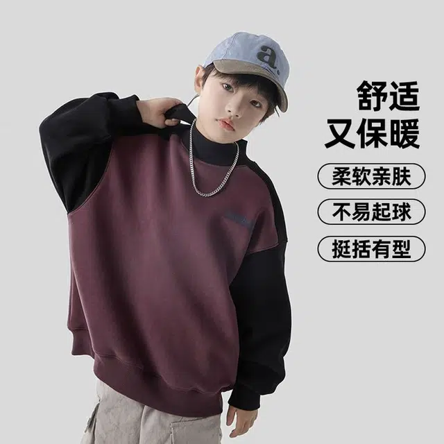 俞兆林卫衣 洋气圆领长袖加绒 波尔多紫 儿童款