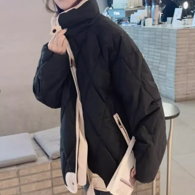 俞兆林 韩式复古时尚百搭菱格短款外套休闲潮流气质棉服 女款