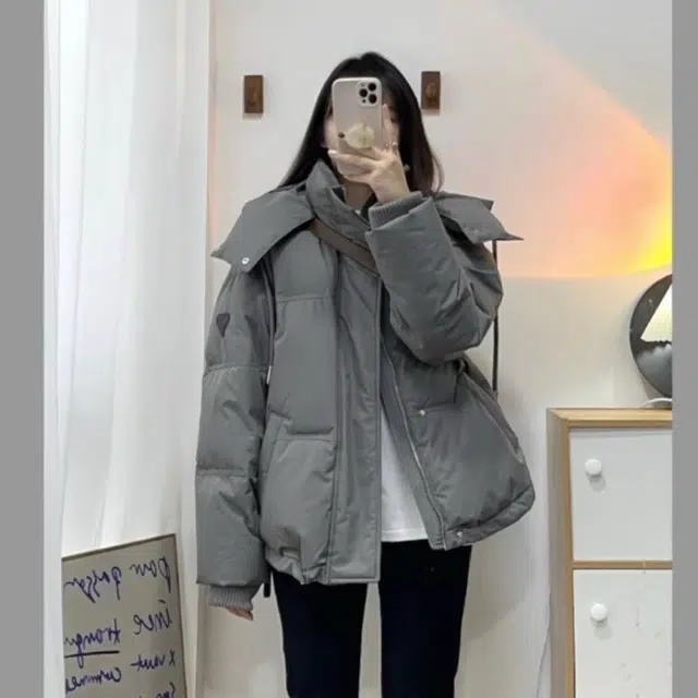 俞兆林 小众设计感连帽短款时尚韩版宽松学院风外套棉服 女款