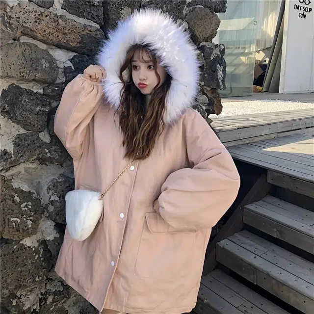俞兆林 甜美可爱洋气减龄大毛领宽松长袖外套时尚潮流棉服 女款