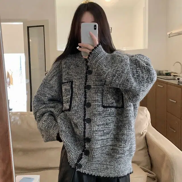 俞兆林 宽松休闲外套韩版拼色长袖开衫简约百搭上衣针织衫 女款