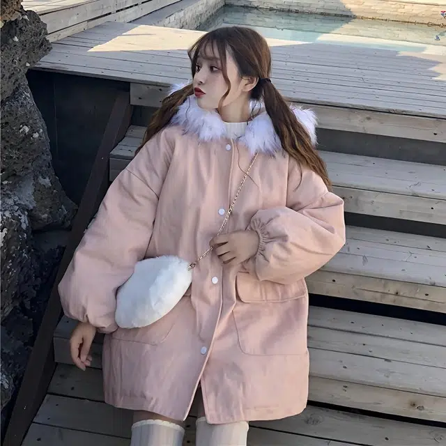 俞兆林 甜美可爱洋气减龄大毛领宽松长袖外套时尚潮流棉服 女款