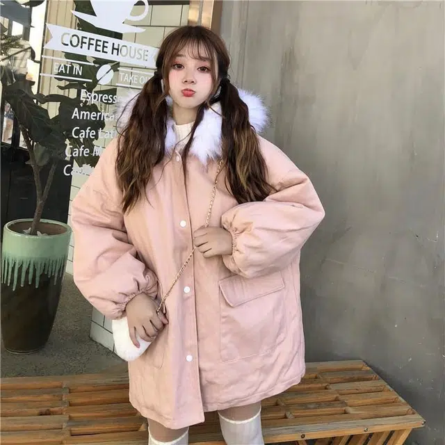 俞兆林 甜美可爱洋气减龄大毛领宽松长袖外套时尚潮流棉服 女款