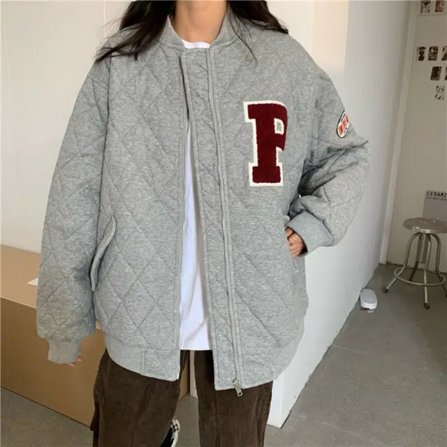 俞兆林 学院风夹克棒球服复古菱格字母港风外套百搭棉服 女款