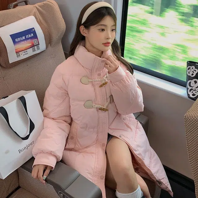 俞兆林 洋气服韩系宽松牛角扣时尚中长款学院风百搭棉服 女款