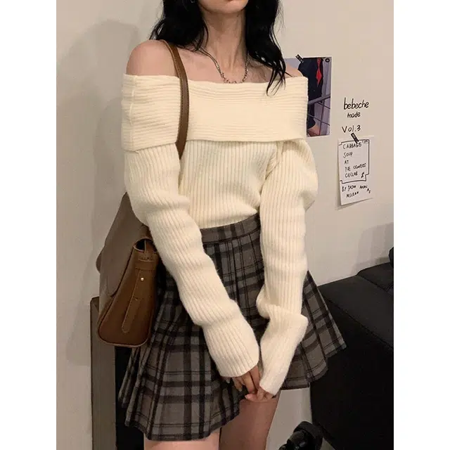 俞兆林 法式时尚百搭一字肩露肩显瘦打底衫内搭上衣针织衫 女款