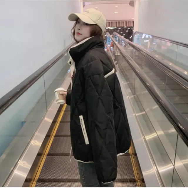 俞兆林 韩式复古时尚百搭菱格短款外套休闲潮流气质棉服 女款