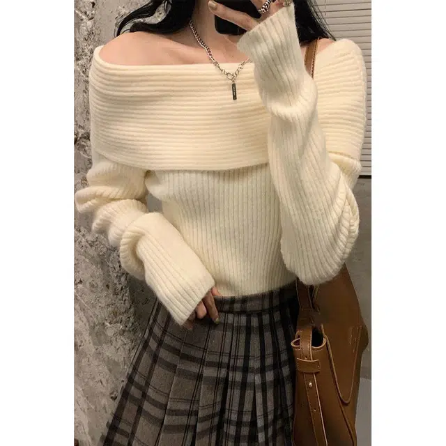俞兆林 法式时尚百搭一字肩露肩显瘦打底衫内搭上衣针织衫 女款