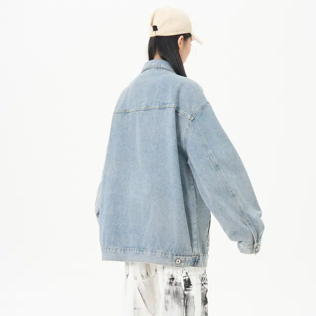 帕丁顿熊 复古学院风日系单排扣水洗基础款简约大口袋工装宽松休闲百搭翻领长袖夹克牛仔外套 男女同款