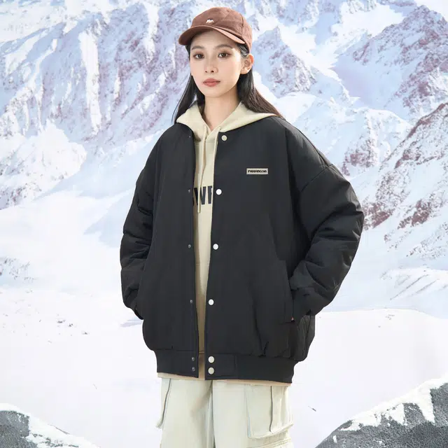 帕丁顿熊 菱形格飞行员基础花体字母印花纯色简约宽松休闲棒球领外套加厚防风防寒保暖羽绒服 男女同款