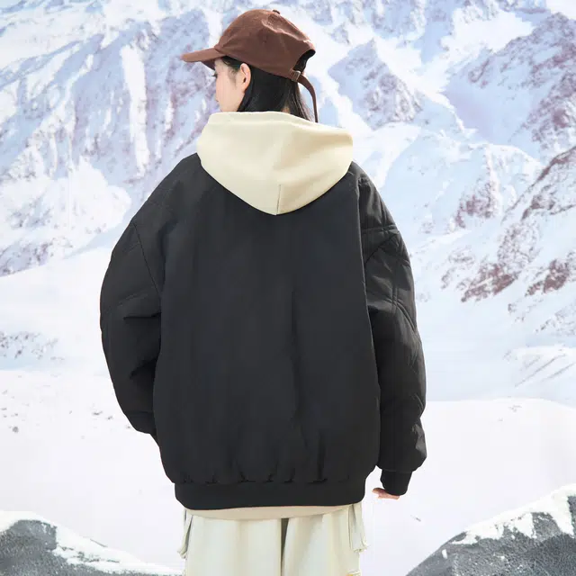 帕丁顿熊 菱形格飞行员基础花体字母印花纯色简约宽松休闲棒球领外套加厚防风防寒保暖羽绒服 男女同款