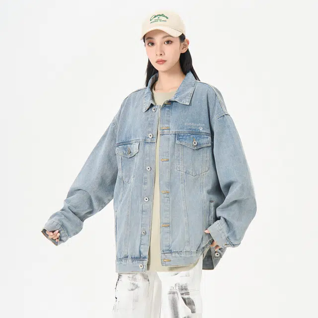 帕丁顿熊 复古学院风日系单排扣水洗基础款简约大口袋工装宽松休闲百搭翻领长袖夹克牛仔外套 男女同款