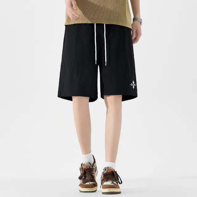 帕丁顿熊 基础款复古简约十字菱形刺绣纯色户外通勤运动轻薄速干透气宽松休闲短裤 男女同款