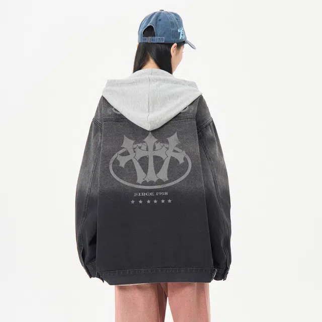 帕丁顿熊 美式高街复古十字架宽松防风休闲水洗做旧牛仔外套 男女同款