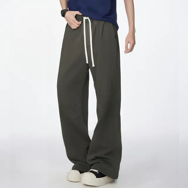 帕丁顿熊 美式复古字母纯色宽松休闲百搭学院日常穿搭直筒褶皱设计阔腿纯棉舒适系带工装裤 男女同款