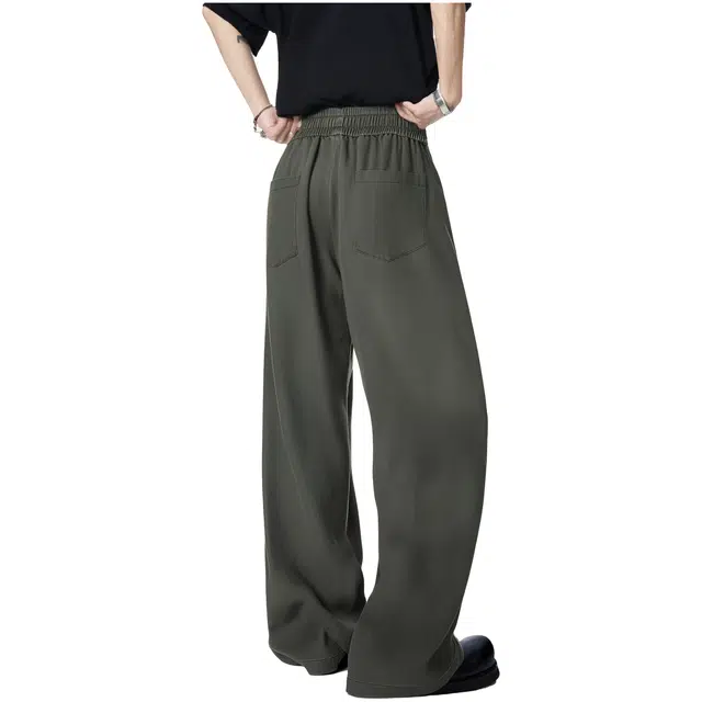 帕丁顿熊 美式复古字母纯色宽松休闲百搭学院日常穿搭直筒褶皱设计阔腿纯棉舒适系带工装裤 男女同款