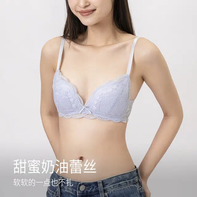 靴下物 法式蕾丝小胸聚拢无钢圈薄款文胸 女款