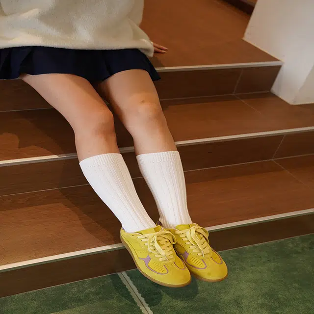 靴下物 苏匹马棉小腿袜堆堆袜纯色简约高筒袜 女款